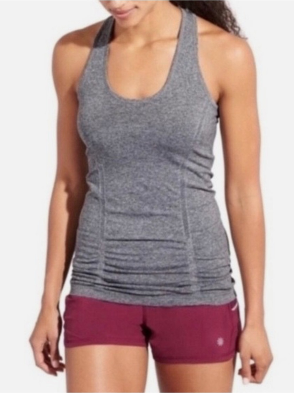 Athleta Fastest Track Ruched Racerback Tank Top Heathered Gray XS